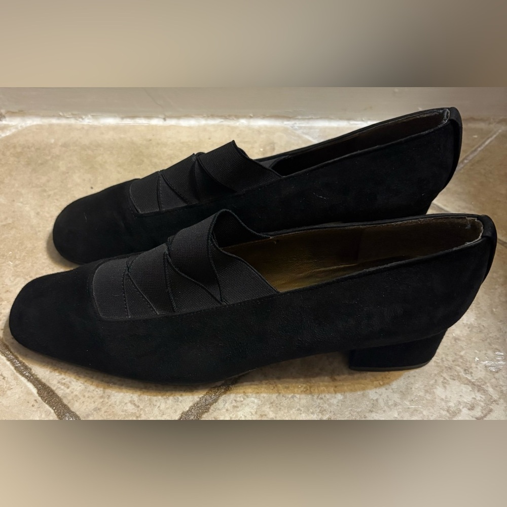STUART WEITZMAN Black Suede Leather Slip On Block Heel Shoes Size 8.5